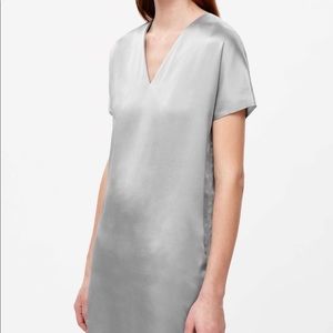 COS short v neck silk dress silver
